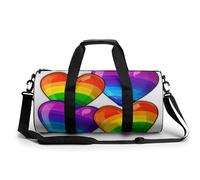 Gym Bag for Men Women Patriotic Old Red Truck Duffel Bag Overnight Bag with Compartment Gym Sackpac, Rainbow Colored Gay Pride Hearts, 17.7in/9in/9in