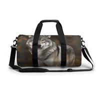 Gym Bag for Men Women Polar Bears Northern Lights Duffel Bag Overnight Bag with Compartment Gym Sackpac, Wild Wild Gray Wolf, 17.7in/9in/9in