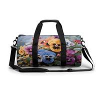 Gym Bag for Men Women Pomeranian Dog Duffel Bag Overnight Bag with Compartment Gym Sackpac, Pansy Flowers, 17.7in/9in/9in