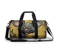 Gym Bag for Men Women Red Black Plate Duffel Bag Overnight Bag with Compartment Gym Sackpac, Rat Eats a Piece of Cheese, 17.7in/9in/9in