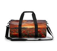 Gym Bag for Men Women,Red Poppy Flower Field in Sunset Printed Workout Bags,Small Travel Duffle Bags for Traveling Overnight Weekender Bag Personal Item Travel Bag Large Sport Bag, Red Poppy Flower