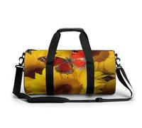 Gym Bag for Men Women Santa Hat Gift And Merry Christmas Duffel Bag Overnight Bag with Compartment Gym Sackpac, Yellow Sunflowers with Red Butterfly, 17.7in/9in/9in