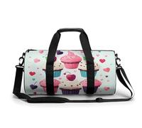Gym Bag for Men Women Santa Hat Gift And Merry Christmas Duffel Bag Overnight Bag with Compartment Gym Sackpac, Cupcake candy hearts sweet, 17.7in/9in/9in