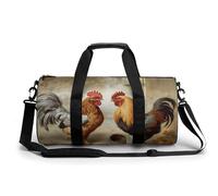Gym Bag for Men Women Soccer Black Duffel Bag Overnight Bag with Compartment Gym Sackpac, Chicken And Rooster Print, 17.7in/9in/9in