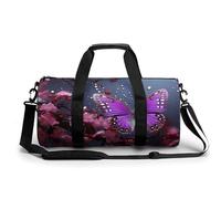 Gym Bag for Men Women Soccer Black Duffel Bag Overnight Bag with Compartment Gym Sackpac, Purple plum butterfly, 17.7in/9in/9in