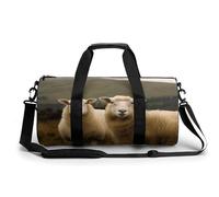 Gym Bag for Men Women Soccer Black Duffel Bag Overnight Bag with Compartment Gym Sackpac, Two white sheep, 17.7in/9in/9in