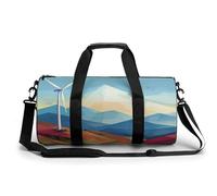 Gym Bag for Men Women Warm Cat Duffel Bag Overnight Bag with Compartment Gym Sackpac, Windmill Flat Illustration, 17.7in/9in/9in