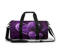 Gym Bag for Men Women White Lizard Duffel Bag Overnight Bag with Compartment Gym Sackpac, Purple Hearts, 17.7in/9in/9in
