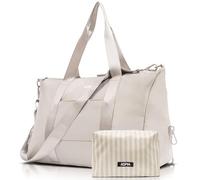 Aspia Gym Bag for Women - 3-in-1 Duffle with Laptop & Yoga Mat Space, Personal Item Travel Bag with Shoe Compartment, Luggage Sleeve & Toiletries Pouch, Stylish Weekender & Carry On, Light Taupe, 17.7