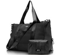 Aspia Gym Bag for Women - 3-in-1 Duffle with Laptop & Yoga Mat Space, Personal Item Travel Bag with Shoe Compartment, Luggage Sleeve & Toiletries Pouch, Stylish Weekender & Carry On, Black, 17.7 x 13