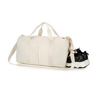 Gym Bag for Women and Men, Waterproof Travel Gym Bag with Shoes Compartment and Wet Pocket, Sports Duffle Bag Weekender Overnight Bag for Teens Girls Yoga, Beige