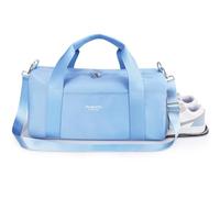 Gym Bag for Women,Pu Leather Handle,Dry Wet Separated with Shoe Compartment & Wet Pocket,Waterproof Duffle Bag for Travel Sports Fitness Workout Athletic (Sky Blue, 19"-Medium)