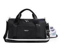 Gym Bag for Women,Pu Leather Handle,Dry Wet Separated with Shoe Compartment & Wet Pocket,Waterproof Duffle Bag for Travel Sports Fitness Workout Athletic (Black,19"-Medium)