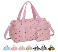 Gym Bag for Women with Shoe Compartment Waterproof, Sports Duffle Bag for Travel Duffel Weekender Carry on Beach Yoga Overnight Luggage Mommy Maternity Hospital Bag, Pink Corduroy Strawberry, Medium