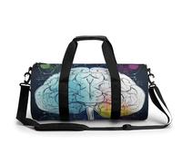 Gym Bag Glowing Zebra Duffel Bag for Men Women Overnight Bag with Shoe Compartment Workout Bags, Geometry Brain Image with Science, 17.7in/9in/9in, Art Deco