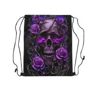 Gym Bag Gothic Skeleton Rose Purple Flower Happy Halloween Drawstring Bag Durable String Backpack Holiday For Beach Swim Outdoor