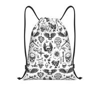Gym Bag Gothic Sketch Skull Print Drawstring Bag Lightweight String Backpack Women For Students Men Organization
