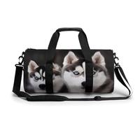Gym Bag Gray Animals Duffel Bag for Men Women Overnight Bag with Shoe Compartment Workout Bags, Husky Dog, 17.7in/9in/9in, Art Deco