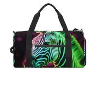 Gym Bag Green Baseball Field Backdrop Duffel Bag for Men Women Overnight Bag with Shoe Compartment Workout Bags, Glowing Zebra, One Size, Art Deco
