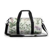 Gym Bag, Green Sage Leaves Printed Gym Bag,cylinder Gym Bag,sports Luggage Bag,weekend Luggage Bag, Green Sage Leaves, 17.7in/9in/9in, Stylish