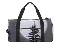 Gym Bag Husky Dog Duffel Bag for Men Women Overnight Bag with Shoe Compartment Workout Bags, Moon Pine Tree, One Size, Art Deco
