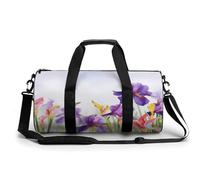Gym Bag, Iris Flower Butterfly Printed Gym Bag,cylinder Gym Bag,sports Luggage Bag,weekend Luggage Bag, Iris Flower Butterfly, 17.7in/9in/9in, Stylish