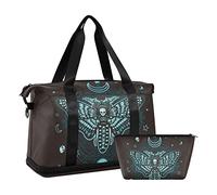 Gym Bag, Large Travel Swimming Sports Duffel Bags with Shoe Compartment Wet Pocket Women Men, Gothic Skull Butterfly Tote Gym Bag with Strap Handle Trolley Sleeve Makeup Bags