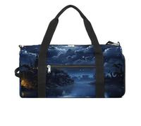 Gym Bag Many Sushi Food Duffel Bag for Men Women Overnight Bag with Shoe Compartment Workout Bags, Moonlit Night, One Size, Art Deco