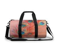 Gym Bag Men & Women Sport Gym Fitness Tote Cylindrical A Brown Rabbit Printed Waterproof Shoulder, Colorful Peacock Feathers, 17.7in/9in/9in, Printing