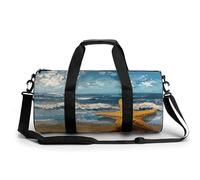 Gym Bag Men & Women Sport Gym Fitness Tote Cylindrical A Brown Rabbit Printed Waterproof Shoulder, Starfish on the Beach, 17.7in/9in/9in, Printing