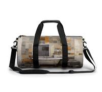 Gym Bag Men & Women Sport Gym Fitness Tote Cylindrical A Brown Rabbit Printed Waterproof Shoulder, White Bathroom Painting, 17.7in/9in/9in, Printing