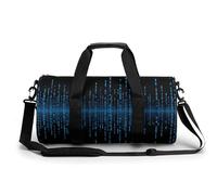 Gym Bag Men & Women Sport Gym Fitness Tote Cylindrical Cat Shaped Cloud Printed Waterproof Shoulder, The Blue Binary Matrix, 17.7in/9in/9in, Printing