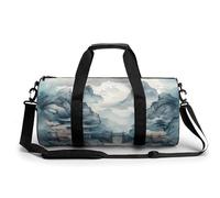 Gym Bag Men & Women Sport Gym Fitness Tote Cylindrical Clean Simple Leaves Printed Waterproof Shoulder, Asian Style Pattern, 17.7in/9in/9in, Printing