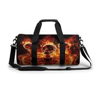 Gym Bag Men & Women Sport Gym Fitness Tote Cylindrical Cupcake Candy Hearts Sweet Printed Waterproof Shoulder, fire skeletons, 17.7in/9in/9in, Printing