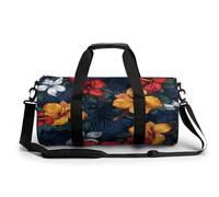 Gym Bag Men & Women Sport Gym Fitness Tote Cylindrical Cupcake Candy Hearts Sweet Printed Waterproof Shoulder, Realistic Hawaiian Flowers, 17.7in/9in/9in, Printing