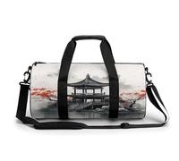 Gym Bag Men & Women Sport Gym Fitness Tote Cylindrical Cupcake Candy Hearts Sweet Printed Waterproof Shoulder, Chinese Ink Painting, 17.7in/9in/9in, Printing