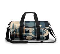 Gym Bag Men & Women Sport Gym Fitness Tote Cylindrical Deer And Cactus Printed Waterproof Shoulder, Blue Tribal Pattern, 17.7in/9in/9in, Printing