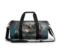 Gym Bag Men & Women Sport Gym Fitness Tote Cylindrical Dog Dachshund Printed Waterproof Shoulder, 3D Wolf Dream Catcher, 17.7in/9in/9in, Printing
