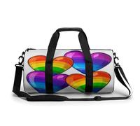 Gym Bag Men & Women Sport Gym Fitness Tote Cylindrical Dog Dachshund Printed Waterproof Shoulder, Rainbow Colored Gay Pride Hearts, 17.7in/9in/9in, Printing