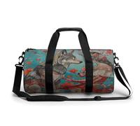 Gym Bag Men & Women Sport Gym Fitness Tote Cylindrical Envelope with Flowers Printed Waterproof Shoulder, Woman and Wolf, 17.7in/9in/9in, Printing