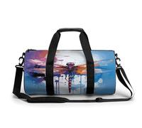 Gym Bag Men & Women Sport Gym Fitness Tote Cylindrical Flowers in Water Printed Waterproof Shoulder, Colorful Abstract Dragonfly, 17.7in/9in/9in, Printing