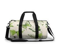 Gym Bag Men & Women Sport Gym Fitness Tote Cylindrical Gold And Black Shapes Printed Waterproof Shoulder, Lime Green Butterfly, 17.7in/9in/9in, Printing