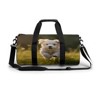Gym Bag Men & Women Sport Gym Fitness Tote Cylindrical Gold And Black Shapes Printed Waterproof Shoulder, Puppy Crossing the Grass, 17.7in/9in/9in, Printing