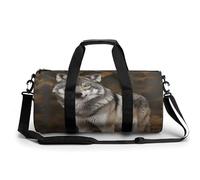 Gym Bag Men & Women Sport Gym Fitness Tote Cylindrical Golden Gate Bridge Printed Waterproof Shoulder, Wild Wild Gray Wolf, 17.7in/9in/9in, Printing