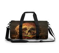 Gym Bag Men & Women Sport Gym Fitness Tote Cylindrical Hand Drawn Black Cat Printed Waterproof Shoulder, Skull Cheese Gourmet, 17.7in/9in/9in, Printing