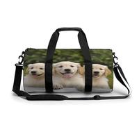 Gym Bag Men & Women Sport Gym Fitness Tote Cylindrical Hand Painted Blue Dragonfly Printed Waterproof Shoulder, Golden Retriever Puppies, 17.7in/9in/9in, Printing