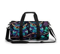 Gym Bag Men & Women Sport Gym Fitness Tote Cylindrical Majestic Tiger Resting on A Rock Printed Waterproof Shoulder, Purple and Green Owl, 17.7in/9in/9in, Printing
