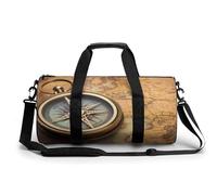 Gym Bag Men & Women Sport Gym Fitness Tote Cylindrical Majestic Tiger Resting on A Rock Printed Waterproof Shoulder, old compass, 17.7in/9in/9in, Printing
