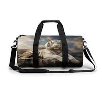 Gym Bag Men & Women Sport Gym Fitness Tote Cylindrical Majestic Tiger Resting on A Rock Printed Waterproof Shoulder, Majestic Tiger Resting on a Rock, 17.7in/9in/9in, Printing