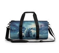 Gym Bag Men & Women Sport Gym Fitness Tote Cylindrical Pomeranian Dog Printed Waterproof Shoulder, Polar Bears Northern Lights, 17.7in/9in/9in, Printing